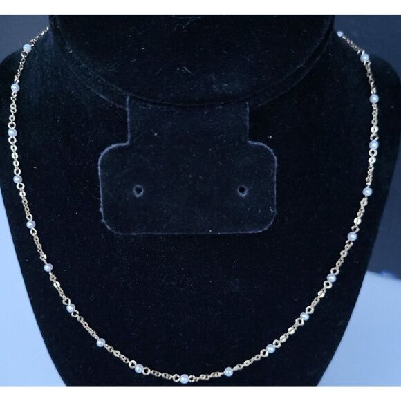 VTG  Trifari station faux pearl bead necklace goldtone chain dainty 23” Signed - Picture 1 of 4
